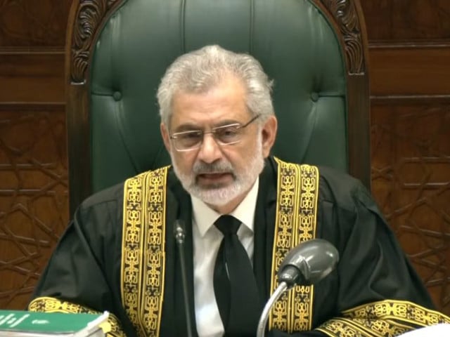 cjp qazi faez isa heading the full court bench to hear of the supreme court practice and procedure act case on tuesday october 3 2023 screengrab