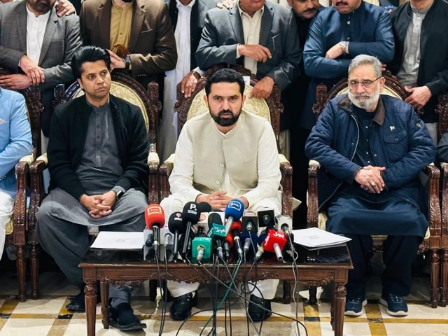 khyber pakhtunkhwa chief minister sohail afridi adresses a press conference in peshawar on sunday photo x