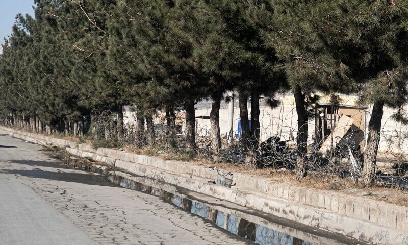 this picture shows the site of an explosion next to the entrance to a military airfield in kabul afghanistan photo afp