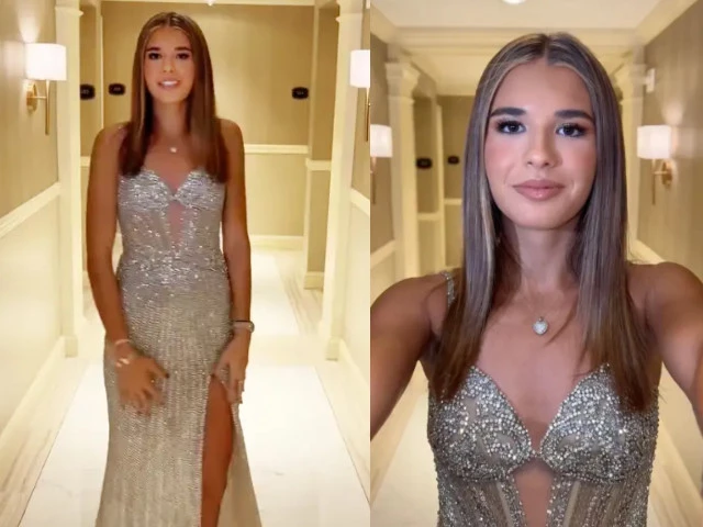 kai trump stuns in sherri hill beaded gown at donald trump s inaugural ball