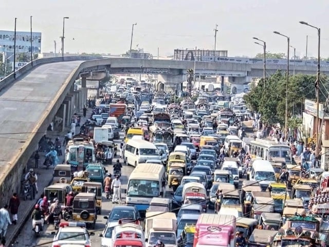 a view of traffic jam in karachi photo file