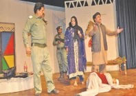 actors perform on stage as part of a play titled ham kya chahtey azadi which was prepared by the punjab arts council in commemoration of kashmir solidarity day photo express