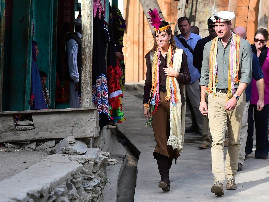 Britain's Prince William and Catherine, Duchess of Cambridge visit a settlement of the Kalash people in Chitral, Pakistan. PHOTO: REUTERS