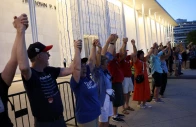 people hold hands at a protest to denounce the kennedy centre board s vote to close one of the nation s premier performing arts venues outside the john f kennedy memorial centre for the performing arts in washington dc us september 18 2026 photo reuters