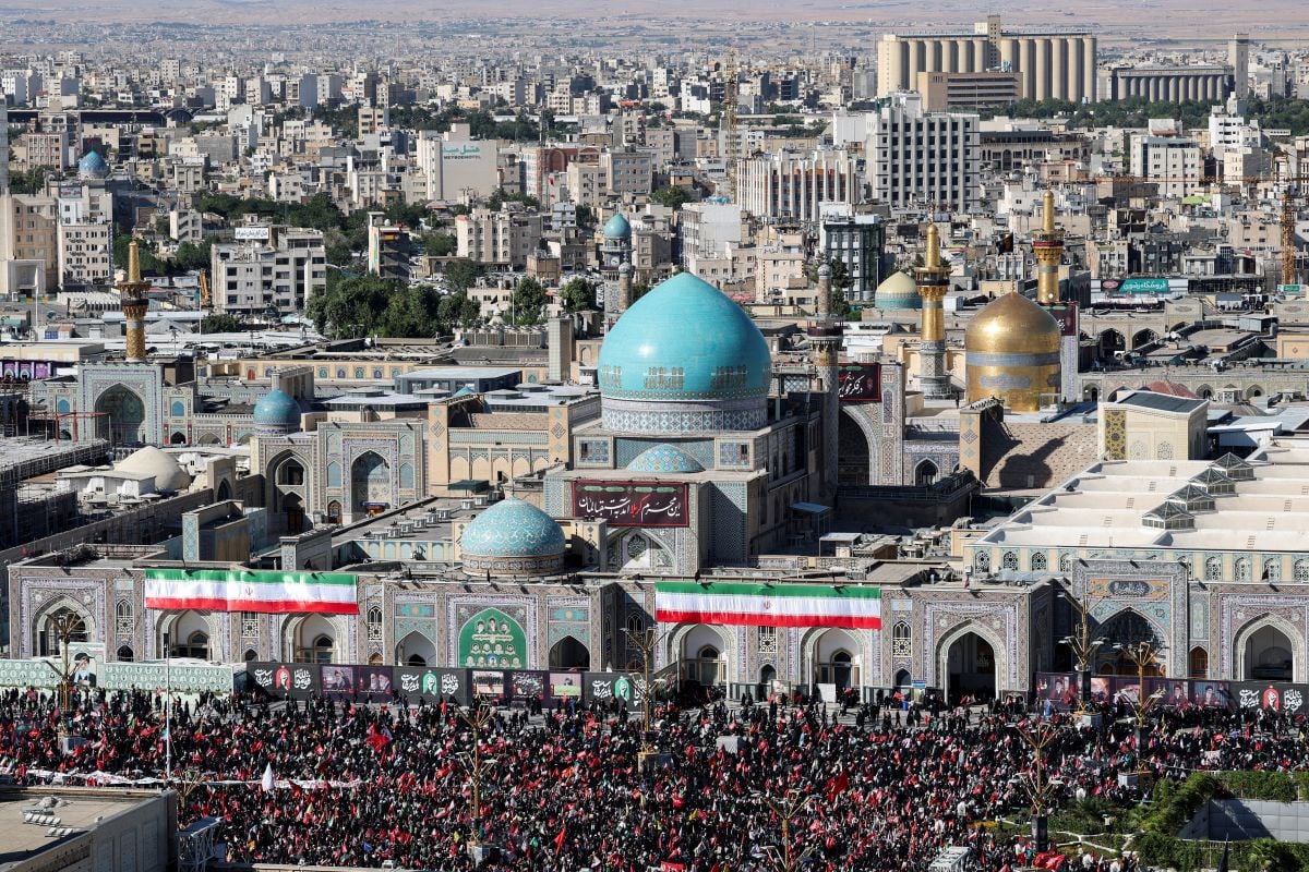 Iran says it struck US military sites in Gulf as Khamenei is buried in Mashhad