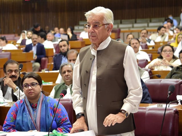 defence minister khawaja asif speaking in the national assembly on friday june 28 2024 photo pid