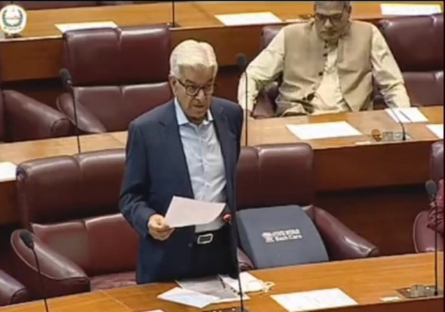 defence ministr khawaja asif on the floor of the national assembly of pakistan photo screengrab file