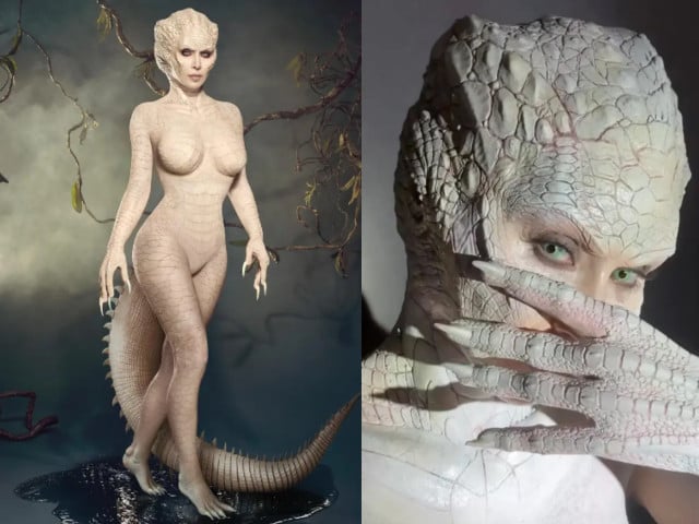 internet reacts as kim kardashian s albino alligator halloween look goes viral her actual form