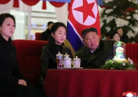 north korean leader kim jong un his daughter kim ju ae c and wife ri sol ju l watching a new year s celebration performance at the may day stadium in pyongyang photo afp
