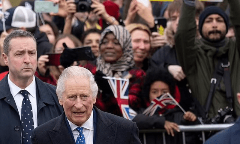 king charles iii amid the protest on thursday in london photo afp