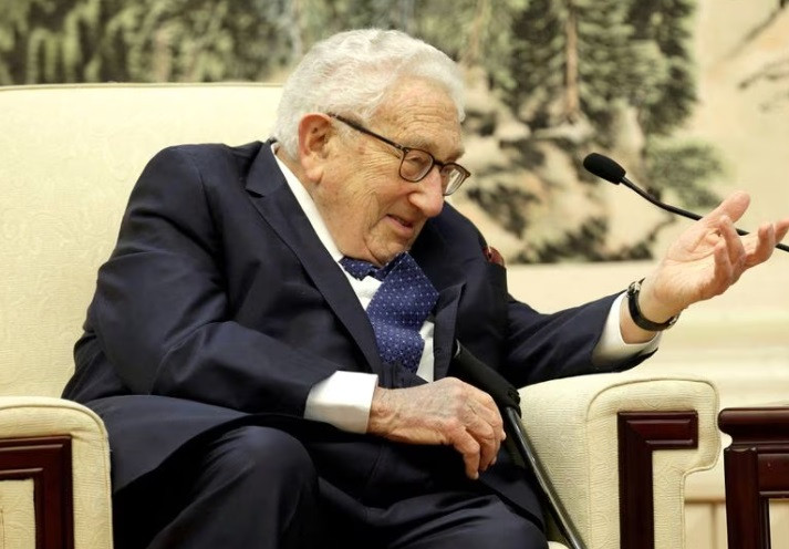 former u s secretary of state henry kissinger speaks during a meeting with chinese foreign minister wang yi not pictured at the great hall of the people in beijing china november 22 2019 reuters jason lee pool file photo
