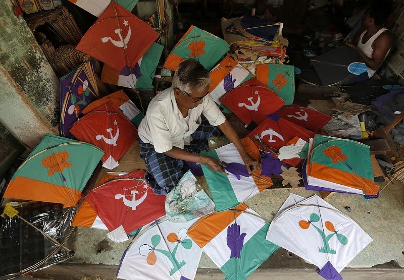 a kite maker prepares kites with election symbols of indian political parties ahead of general election kolkata india march 27 2019 photo reuters