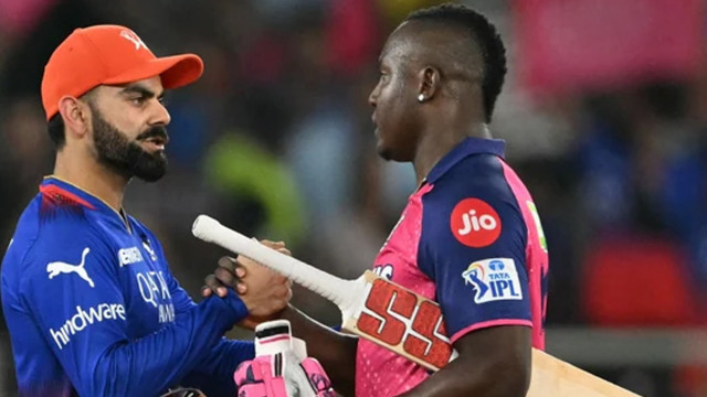 heartbreak royal challengers bengaluru s virat kohli l greets rajasthan royals rovman powell c after their win photo afp heartbreak royal challengers bengaluru s virat kohli l greets rajasthan royals rovman powell c after their win photo afp
