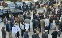 roads to karachi press club blocked as protesters demonstrate against imaan hadi conviction