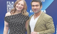 actor kumail nanjiani and his wife writer emily v gordon arrive for the 41st film independent spirit awards in hollywood photo afp
