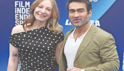 actor kumail nanjiani and his wife writer emily v gordon arrive for the 41st film independent spirit awards in hollywood photo afp