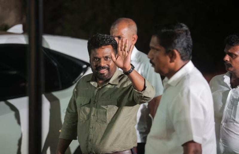 anura kumara dissanayake leader of the national people s power npp party gestures after he claimed the victory in the presidential election in colombo sri lanka september 22 2024 photo reuters