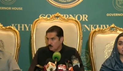 khyber pakhtunkhwa governor faisal karim kundi addresses a press conference in peshawar on monday screengrab pakistan tv x