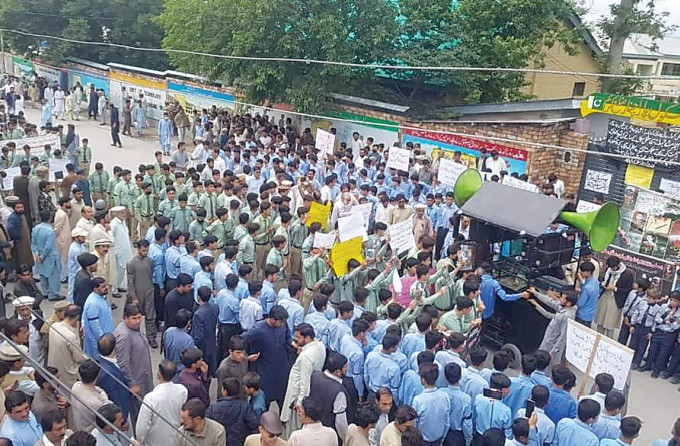 a large number of school students and teachers protest in parachinar against the grisly may 4 attack photo express