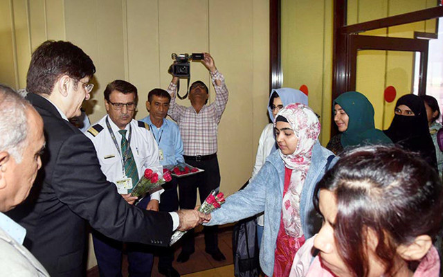 sindh chief minister syed murad ali shah receives stranded pakistani students from bishkek kyrgyzstan on their arrival at jinnah terminal in karachi on thursday may 23 2024 photo app