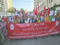 labour rights activists stage a rally to denounce anti worker policies photo express