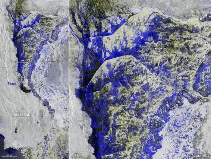 Photo of Satellite images show vast lake created by overflowing Indus River