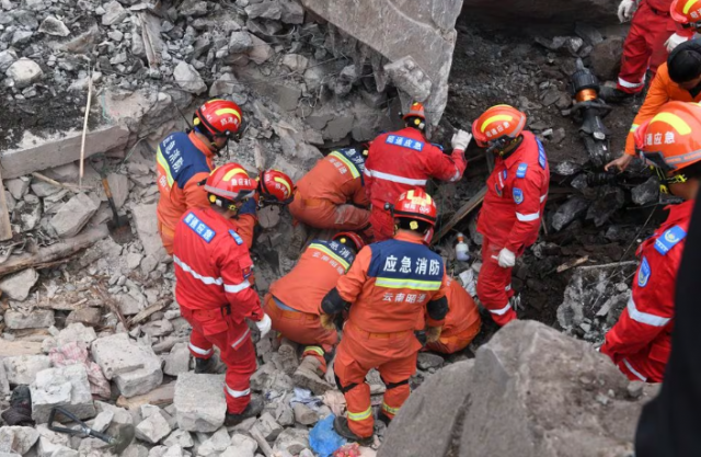 rescue workers search for survivors in the debris after a landslide hit zhenxiong county in zhaotong yunnan province china january 22 2024 china daily via reuters rescue workers search for survivors in the debris after a landslide hit zhenxiong county in zhaotong yunnan province china january 22 2024 china daily via reuters