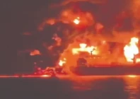 this video grab taken from ugc images posted on social media shows two oil tankers on fire off the coast of iraq photo afp