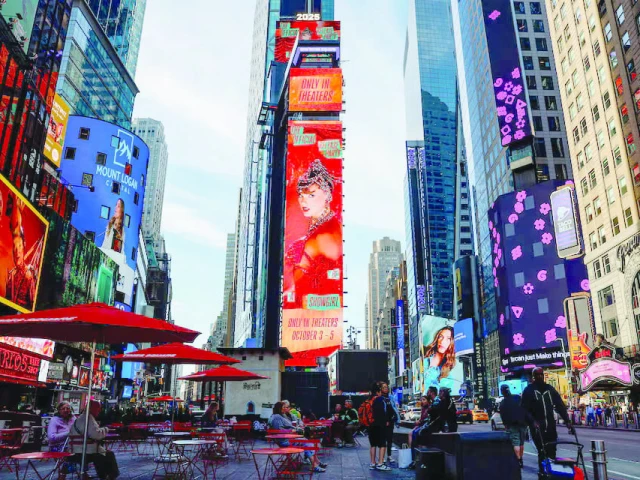a billboard advertises the official release party of a showgirl in times square new york city photo reuters a billboard advertises the official release party of a showgirl in times square new york city photo reuters