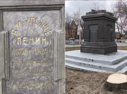 lenin monument destroyed as storm topples tree in kazakhstan