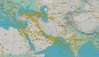 empty airspace over iran during a temporary closure of the country s airspace amid concerns about possible military action between the united states and iran in this screengrab obtained from the internet on january 14 2026 photo reuters