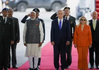 india s prime minister narendra modi israel s prime minister benjamin netanyahu and netanyahu s wife sara netanyahu attend a welcome ceremony upon modi s arrival at ben gurion international airport in lod near tel aviv israel february 25 2026 reuters