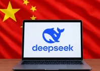 logo of deepseek against chinese flag backdrop ai illustration web desk