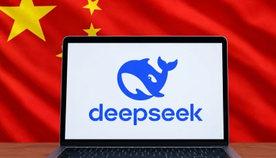 logo of deepseek against chinese flag backdrop ai illustration web desk