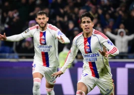 olympique lyonnais forward afonso moreira celebrates after scoring his team s second goal during the french l1 match against rc strasbourg alsace at the parc olympique lyonnais stadium in decines charpieu central eastern france on october 26 2025 photo afp