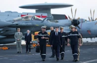 french president emmanuel macron visits the french aircraft carrier charles de gaulle on the day of his visit to cyprus showing france s solidarity after recent drone attacks amid the u s  israeli conflict with iran and aimed at reinforcing european security in the eastern mediterranean on the mediterranean sea march 9 2026 photo reuters