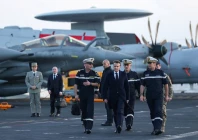 french president emmanuel macron visits the french aircraft carrier charles de gaulle on the day of his visit to cyprus showing france s solidarity after recent drone attacks amid the u s  israeli conflict with iran and aimed at reinforcing european security in the eastern mediterranean on the mediterranean sea march 9 2026 photo reuters