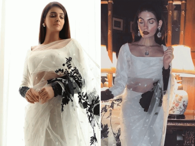 saba qamar or amna babar who wore the monochrome saree better saba qamar or amna babar who wore the monochrome saree better