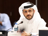 official spokesperson for the ministry of foreign affairs dr majed bin mohammed al ansari speaking to an event about palestinian issue on novmber 28 2023 photo mofa qatar
