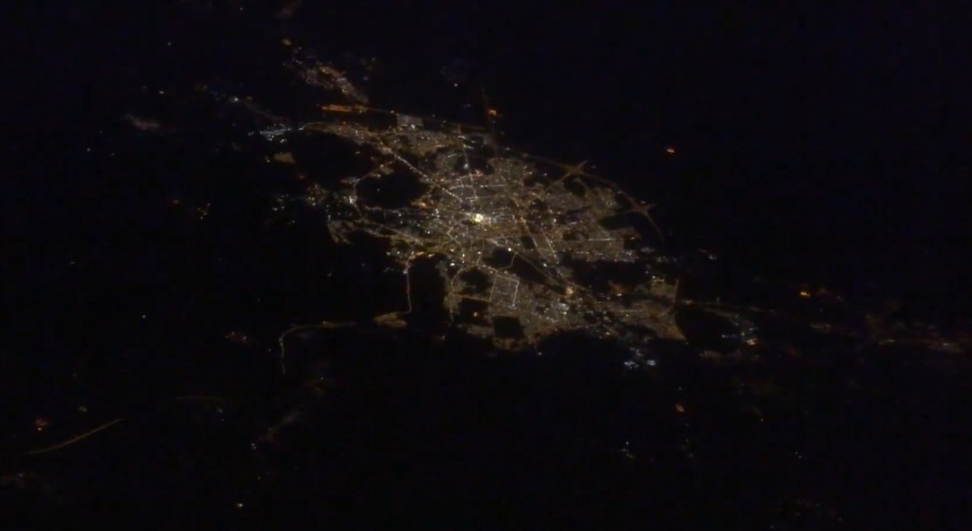 footage displayed makkah and madina illuminated with the grand mosque of saudi arabia shining in the dark screengrab