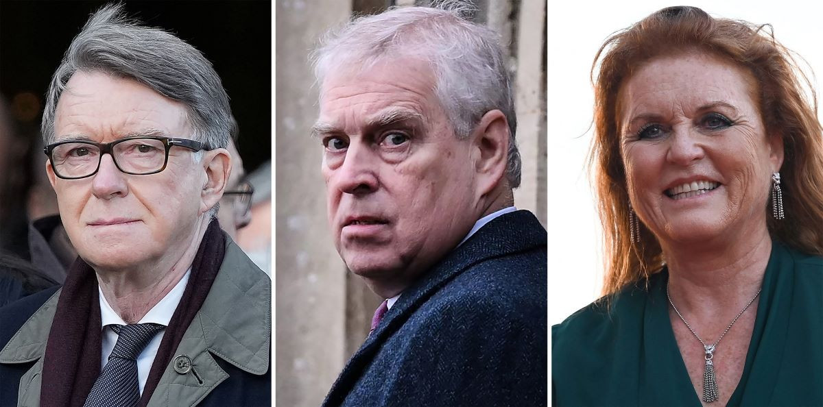 This combination of file photos shows Britain's former main opposition Labour Party peer Peter Mandelson (L), Britain's former prince Andrew (C) and Sarah Ferguson (R) arriving at the 79th Venice International Film Festival at Lido di Venezia in Venice on September 7, 2022. PHOTO:AFP