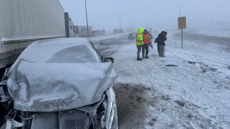 at least 30 collisions were reported on southern manitoba highways friday morning according to rcmp and dozens of highways were closed as of noon photo cbc website