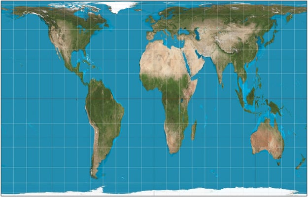 The replacement map shows countriesâ true proportions to one another. Created by German historian Arno Peters and introduced to the world in 1974, the Peters Projection map has been adopted for use by the United Nations. PHOTO: Wikimedia Commons