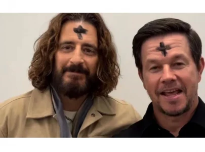 mark wahlberg and jonathan roumie share ash wednesday moment with matching crosses during lent