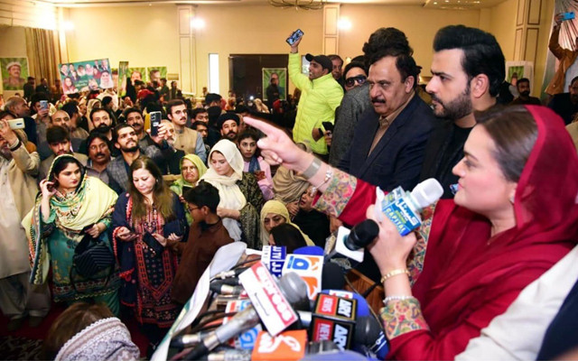 information minister marriyum aurangzeb is sddressing the pml n workers convention in rawalpindi on sunday december 12 photo express