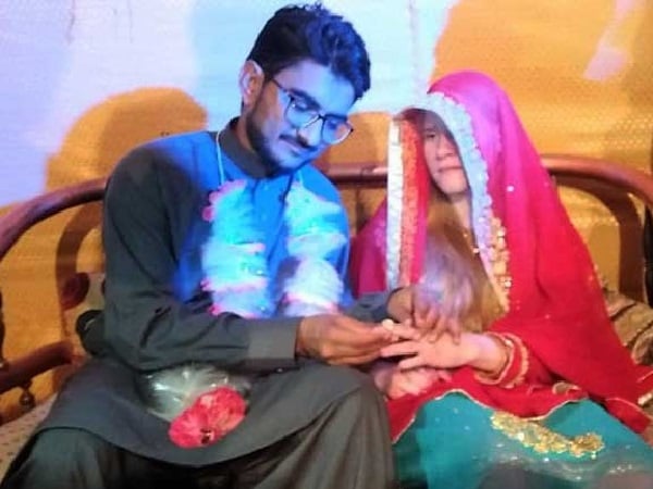 Pakistani blind cricketer Mujeeb-ur-Rehman (left) with American wife Brittney Montgomery (right). PHOTO: EXPRESS