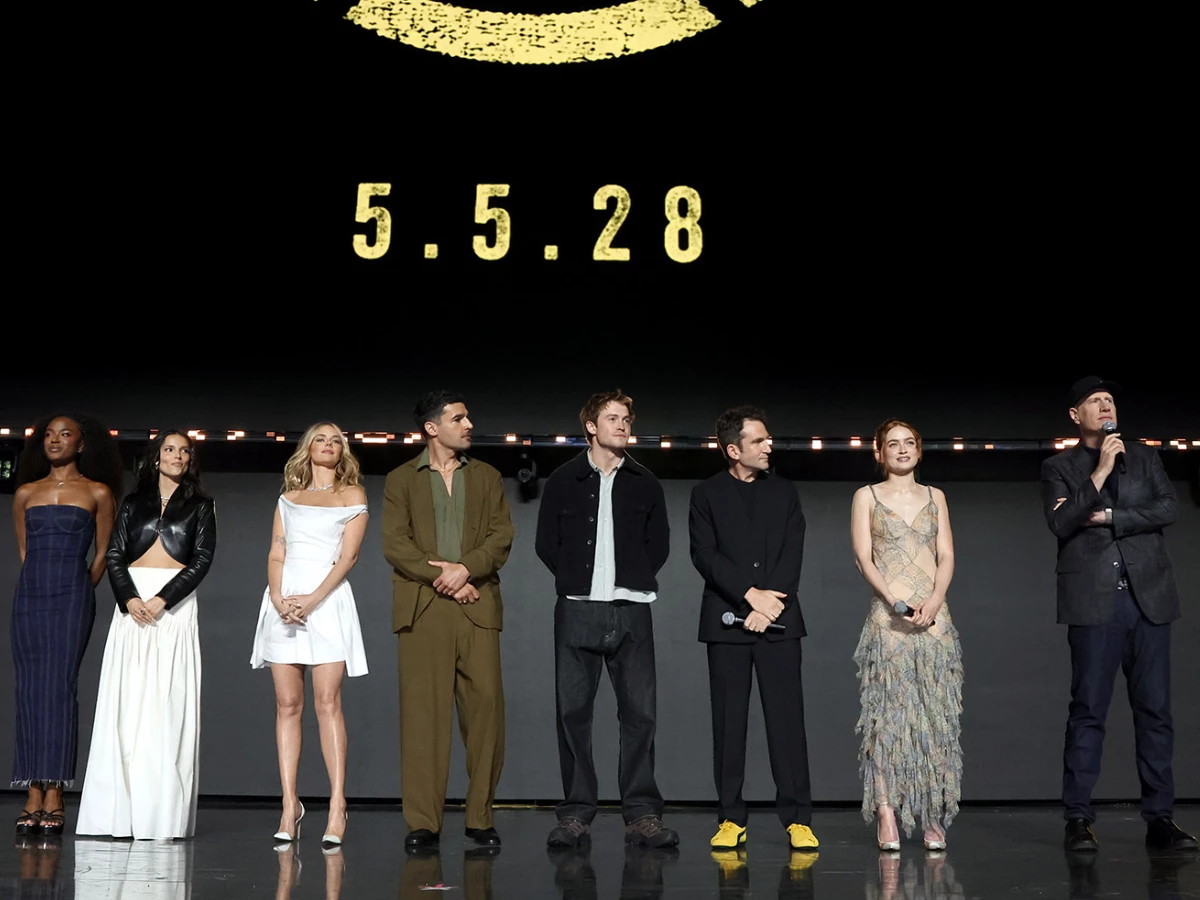 maya boyd inde navarrette samara weaving christopher abbott kit connor jake schreier sadie sink and kevin feige are seen at d23 photo disney