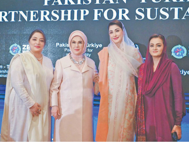 punjab chief minister maryam nawaz with turkiye s first lady emine erdogan during a ceremony photo express