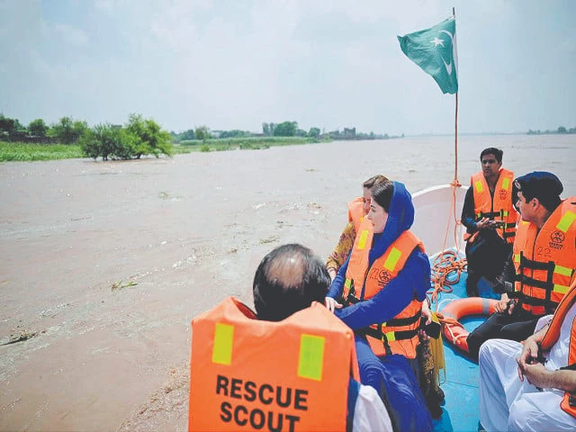 punjab chief minister maryam nawaz visits the ravi river at shahdara in a rescue boat after a flood wave passed the area two metro bus stations and 16 colleges in lahore were closed because of flood risk photo nni punjab chief minister maryam nawaz visits the ravi river at shahdara in a rescue boat after a flood wave passed the area two metro bus stations and 16 colleges in lahore were closed because of flood risk photo nni