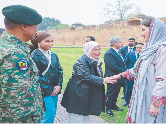 punjab chief minister maryam nawaz welcomes the family of the malaysian defence attache at lahore fort photo express